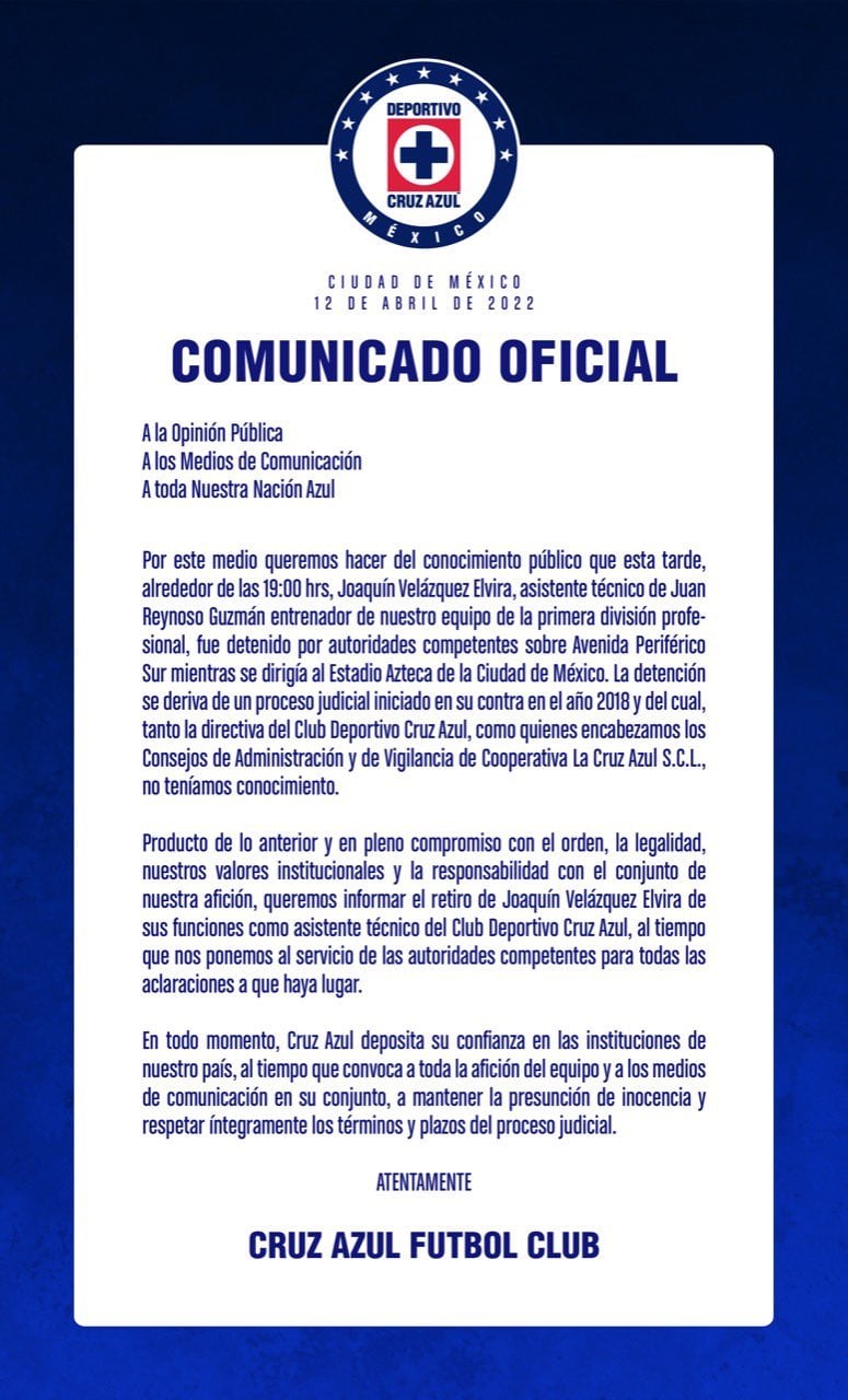 Comunicado Cruz Azul
