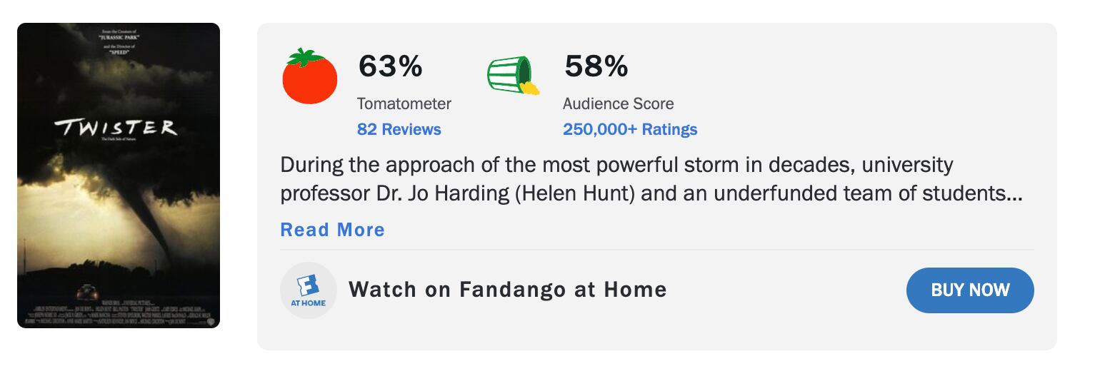 Tornado en Rotten Tomatoes