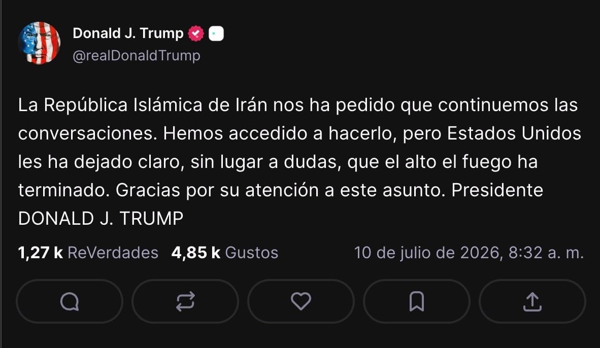 Trump da por terminado el alto el fuego con Irán