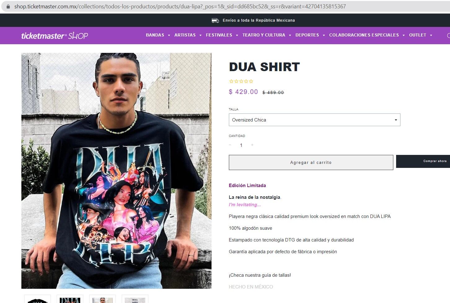 Merch oficial de Dua Lipa