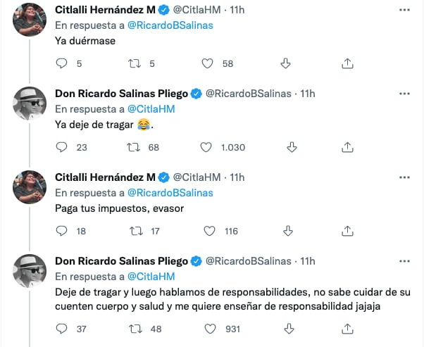 Ricardo Salinas ofende a Citlalli Hernández por no querer recocer su deuda en Twitter