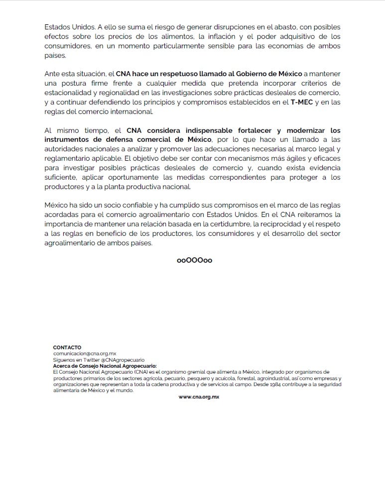 Consejo Nacional Agropecuario acusa violación al T-MEC por cuotas antidumping a fresas