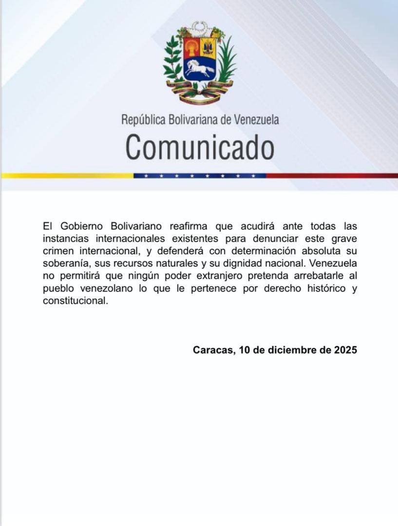 Tensión internacional: Venezuela acusa “robo descarado” tras incautación de buque petrolero