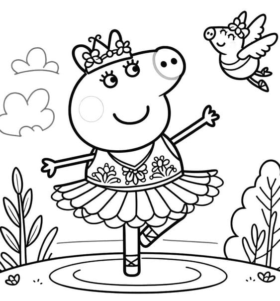 Dibujos de Peppa Pig bailarina para colorear por el Día Mundial del Ballet