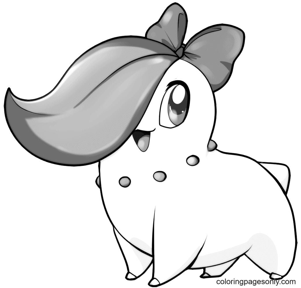 Un dibujo para colorear de Chikorita estilo coquette