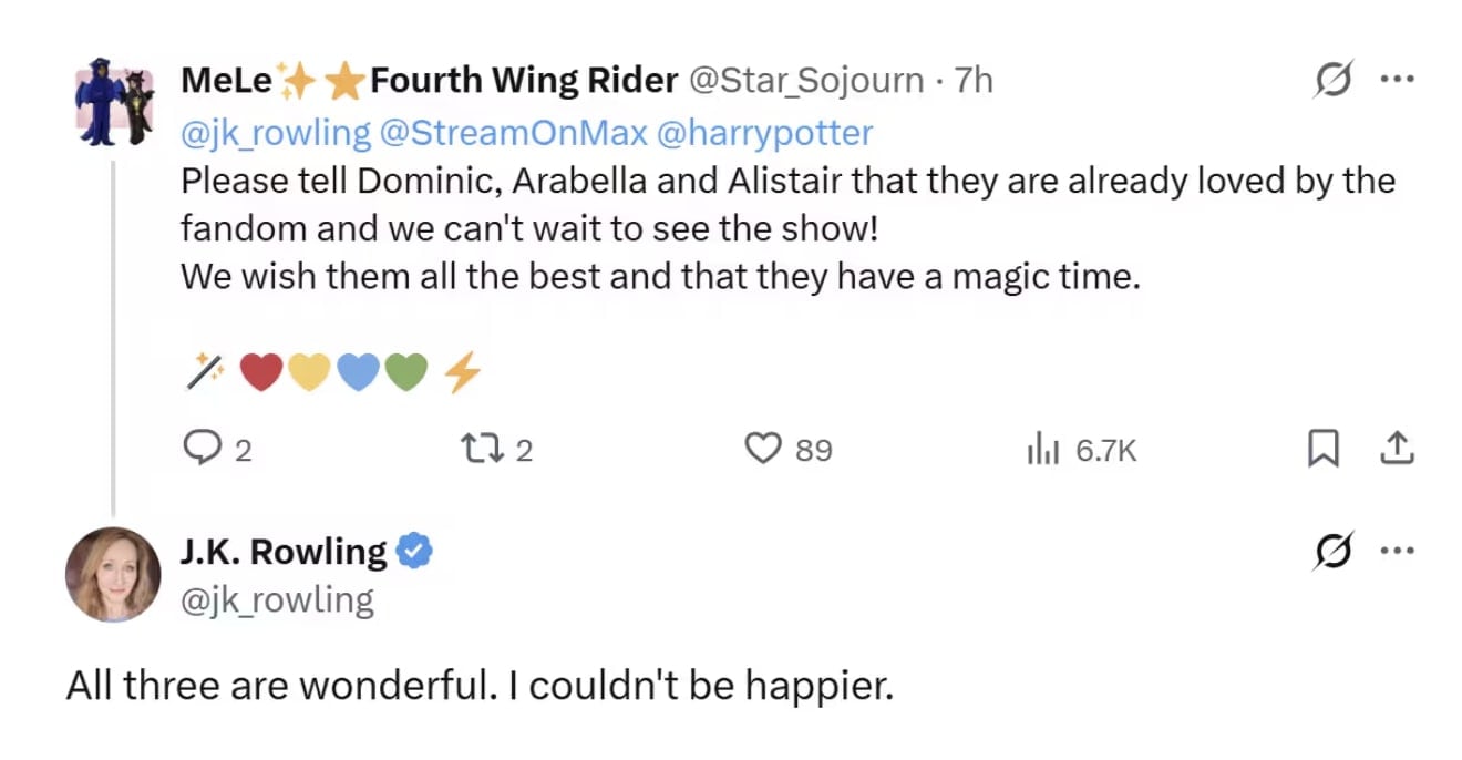 J.K. Rowling sobre el reparto de Harry Potter de HBO