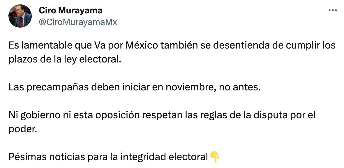Ciro Muraya señala de lamentable que ni gobierno ni oposición respeten al INE