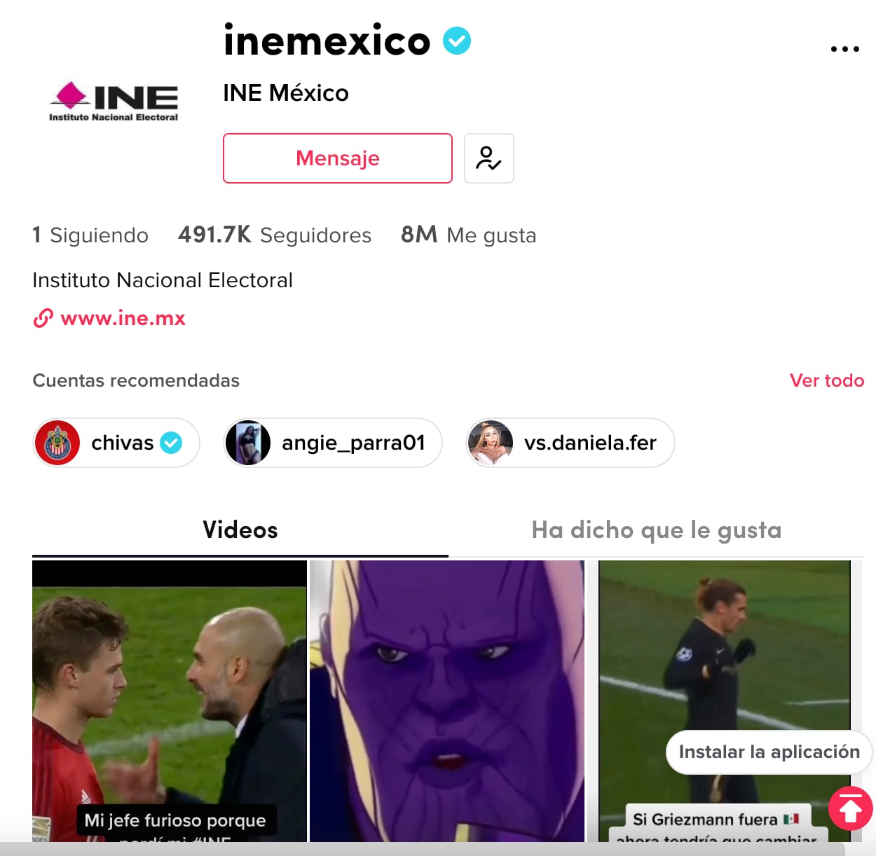 Cuenta de TikTok del INE