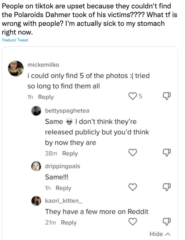 reacciones al reto de las polaroid sde Jeffrey Dahmer