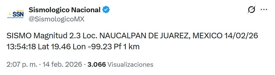 Se registra microsismo en Naucalpan