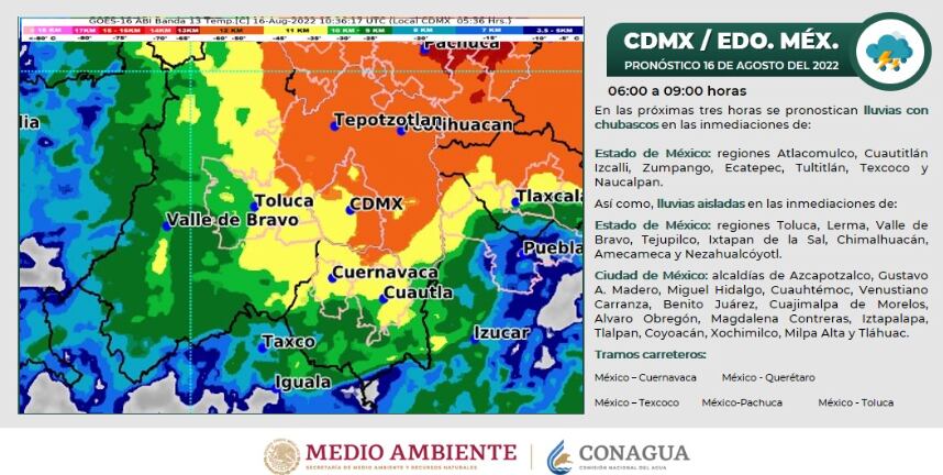 Pronóstico de lluvias 16 de agosto