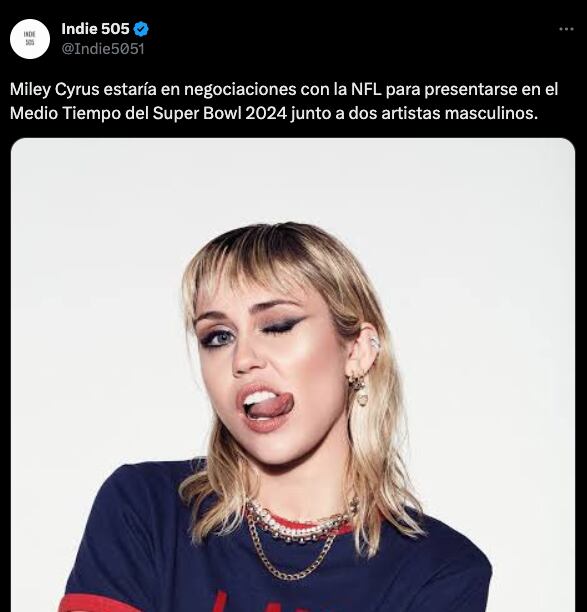 Se rumora que Miley Cyrus formaría parte del show de medio tiempo del Super Bowl