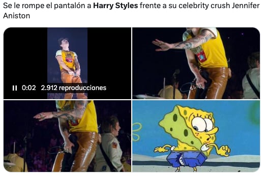 Harry Styles rompe sus pantalones frente a Jennifer Aniston
