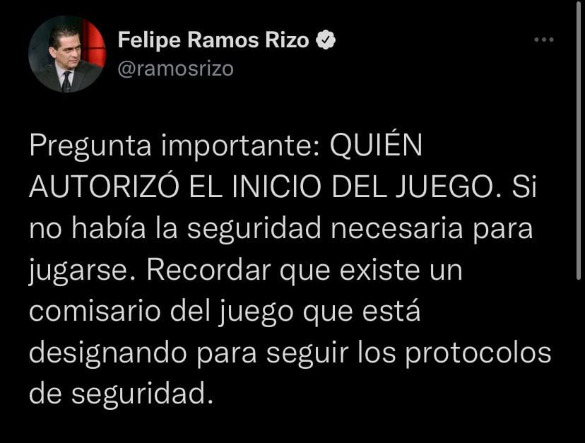 Tweet de Felipe Ramos Rizo arremetiendo contra las autoridades de la Liga MX.