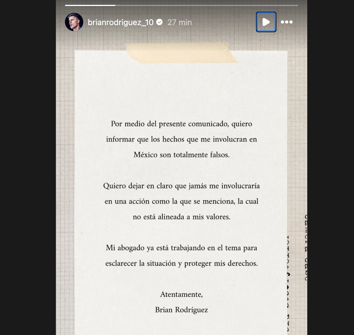 Comunicado Brian Rodríguez