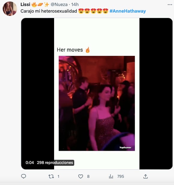 Anne Hathaway sabe divertirse en la peda y su sensual baile ya inspiró memes