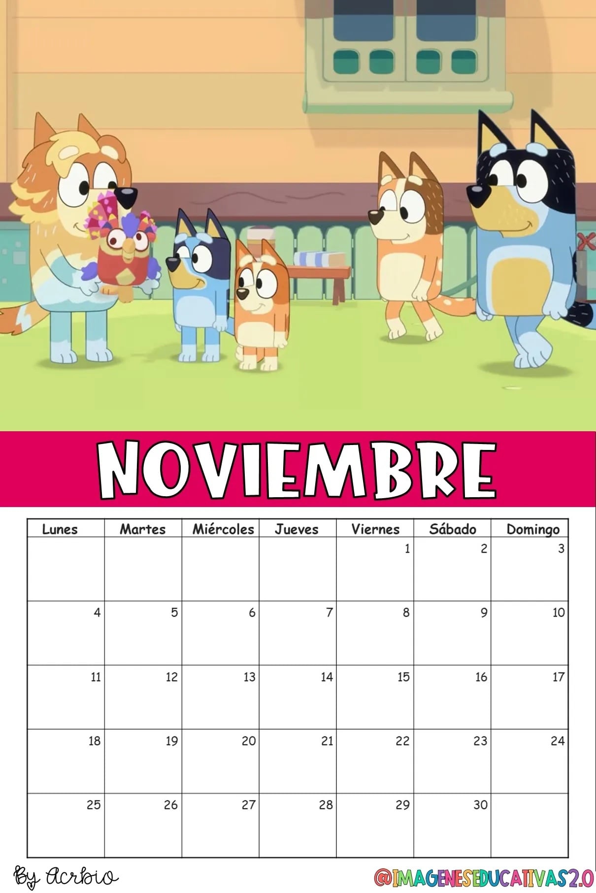 Calendario de Bluey 2024: Plantilla para editar e imprimir