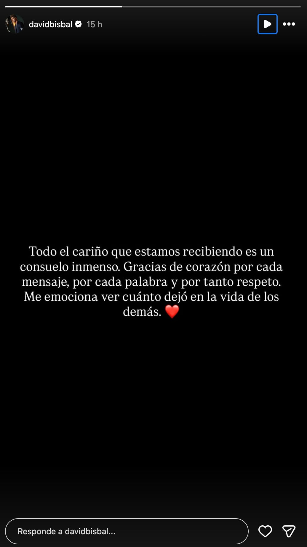 David Bisbal agradece los mensajes de apoyo que ha recibido tras la muerte de su padre
