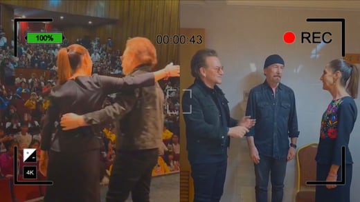 Sheinbaum publica video de su encuentro con U2 en la Copa Mundial de Niños de la Calle