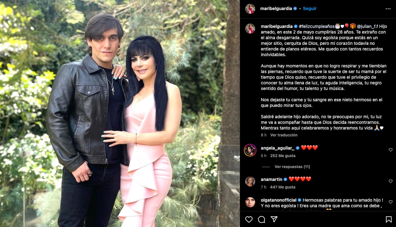 Maribel Guardia dedica un mensaje de cumpleaños a Julián Figueroa