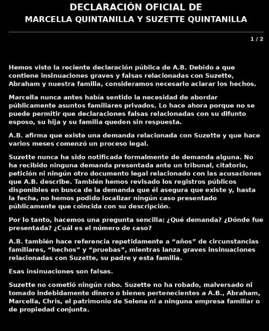 Suzette Quintanilla responde a la supuesta demanda de AB Quintanilla
