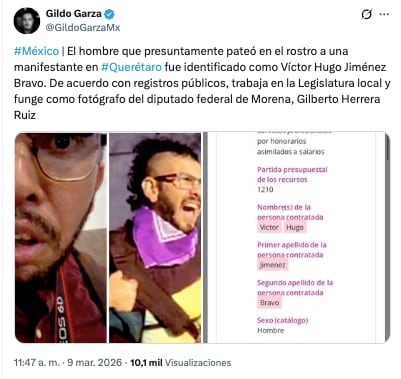 Identifican a agresor de la marcha 8M en Querétaro