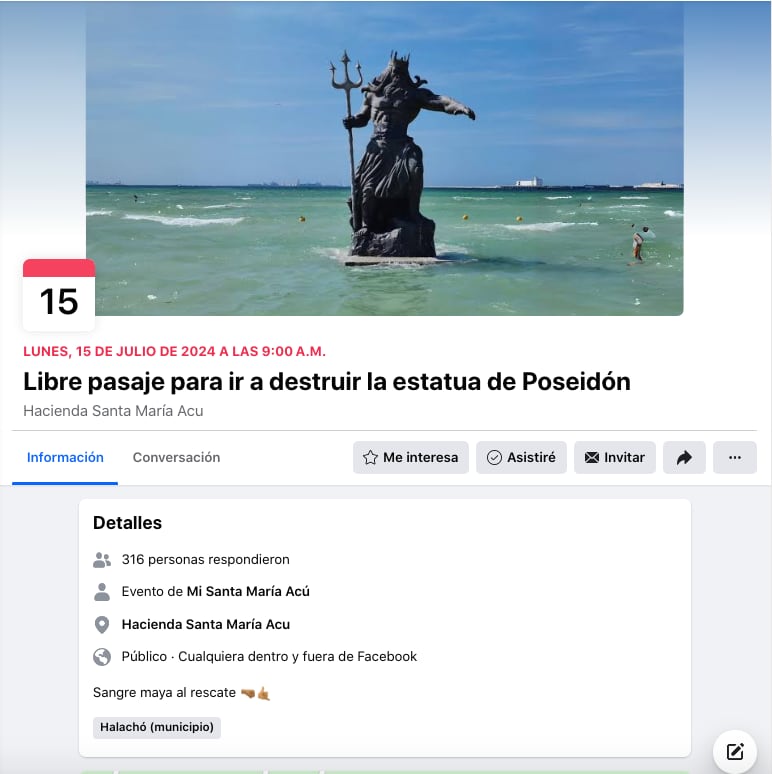 Crean eventos para destruir la estatua de Poseidón en Yucatán ante la llegada de Beryl