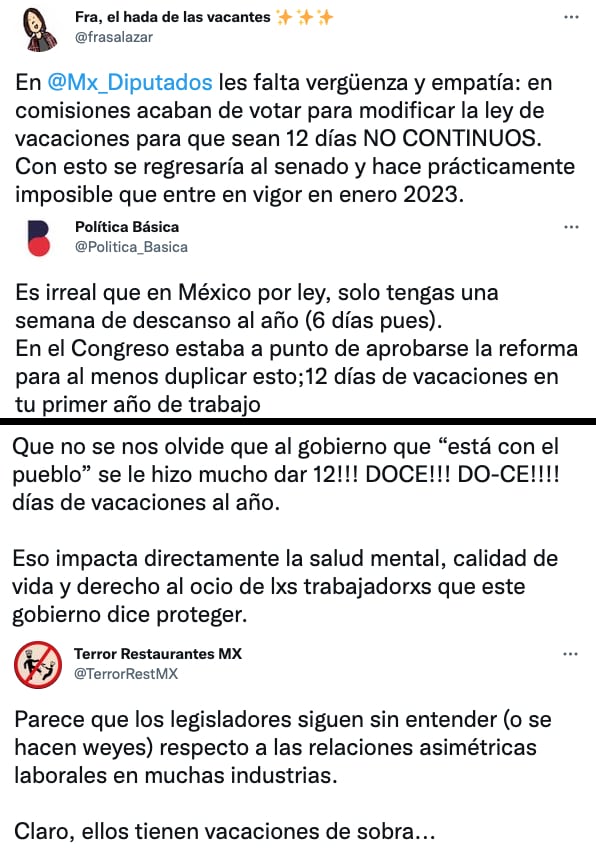 Tuits contra nueva ley de vacaciones