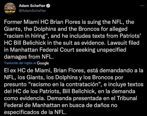 Brian Flores demanda NFL