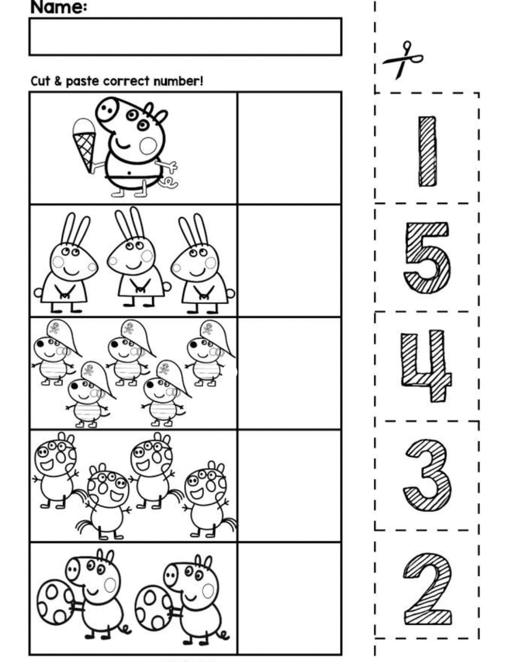 Los números en las actividades de Peppa Pig para imprimir