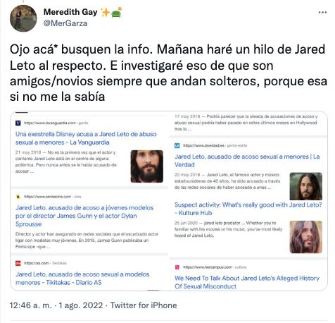 Piden a Belinda cuidarse de Jared Leto
