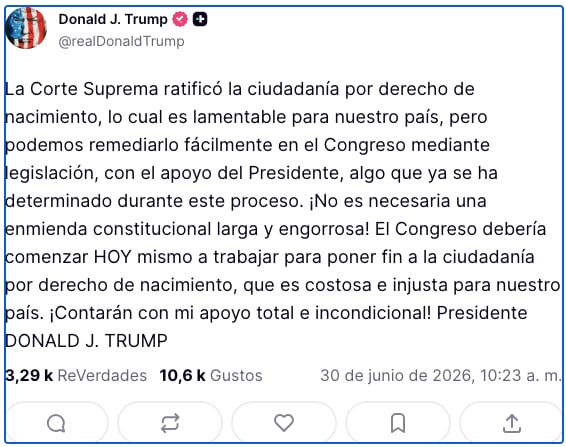 Donald Trump impulsará ley que elimine ciudadanía por nacimiento