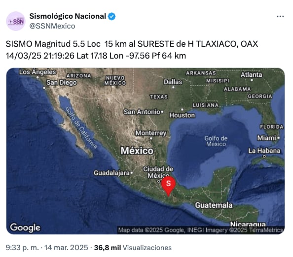 Sismo hoy 14 de marzo 2025