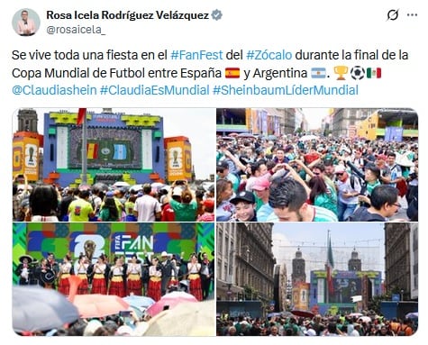 Rosa Icela Rodríguez muestra convocatoria del Fan Fest en el Zócalo por la final del Mundial 2026.