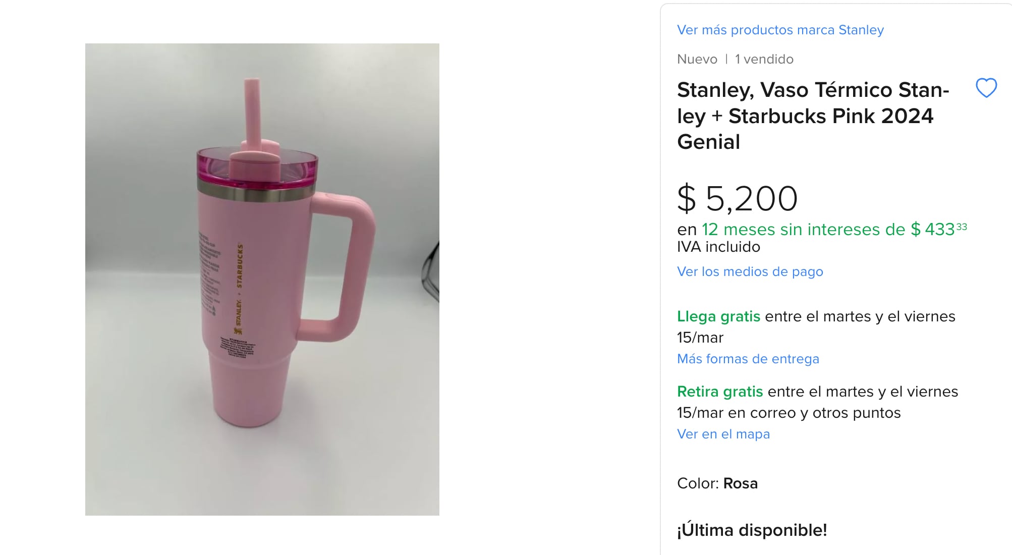 Reventa vaso rosa Stanley de Starbucks