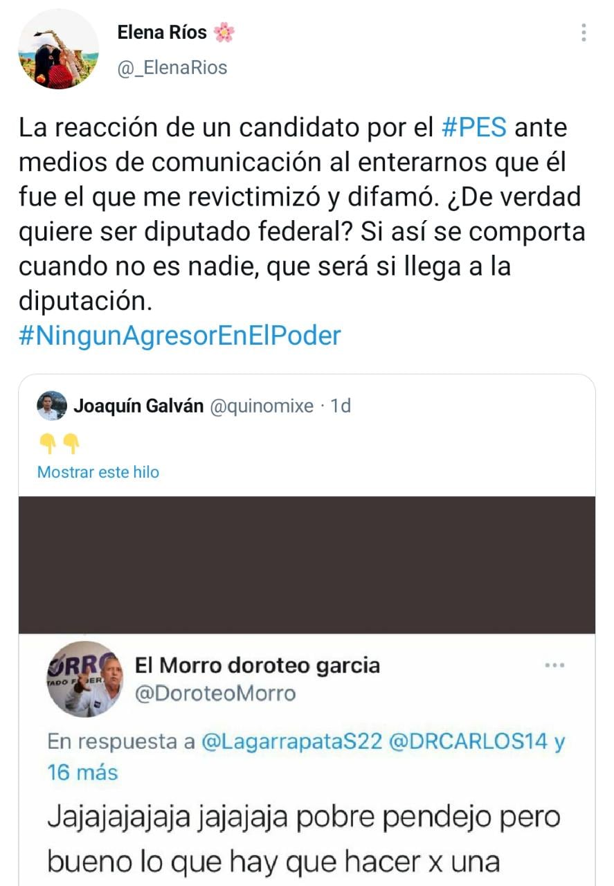 Denuncia en Twitter de María Elena