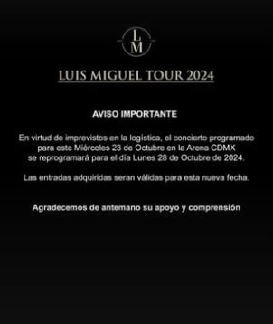 Comunicado por el concierto de Luis Miguel en Arena CDMX