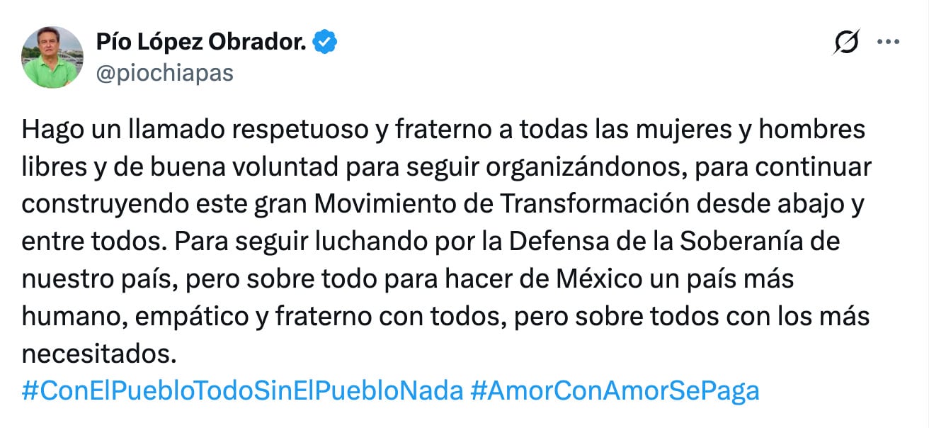 Pío López Obrador se registra como aspirante a diputado federal por Chiapas