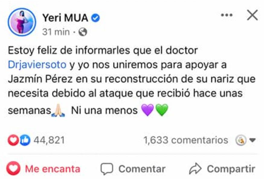 Yeri Mua asegura que apoyará a Jazmín para su cirugía reconstructiva