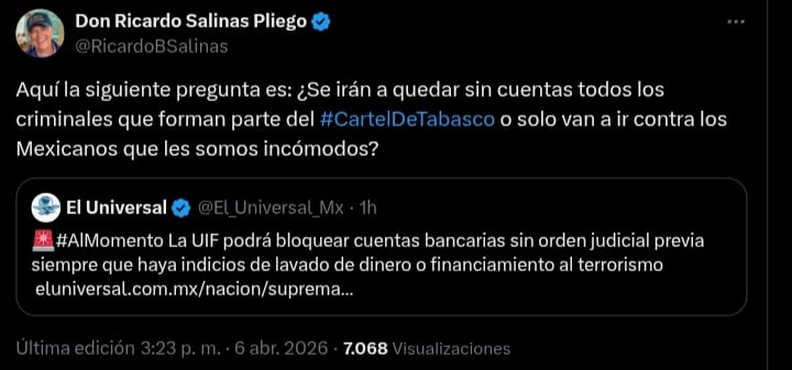 Salinas Pliego cuestiona fallo de SCJN sobre bloqueo de cuentas de la UIF