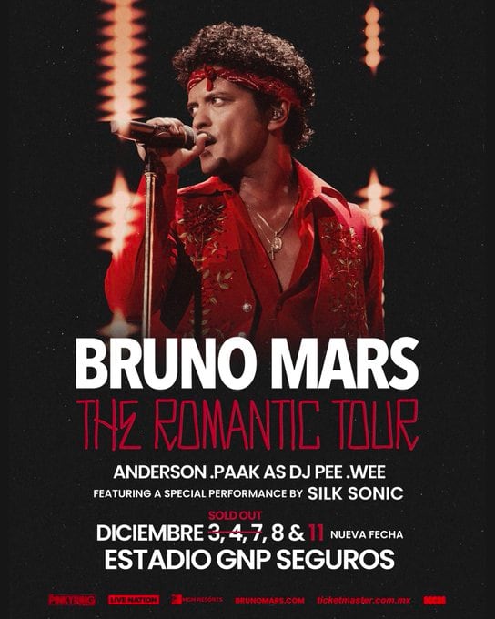 Bruno Mars suma quinto concierto en el Estadio GNP Seguros: fecha y precios de boletos