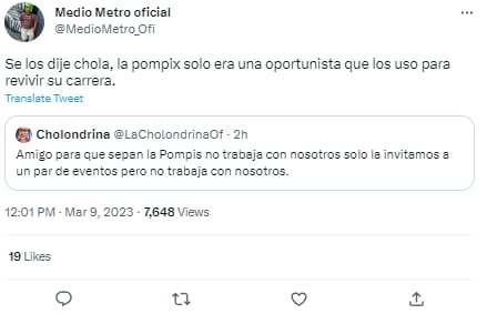 Tuit de Medio Metro original advirtiendo traición de La Pompis