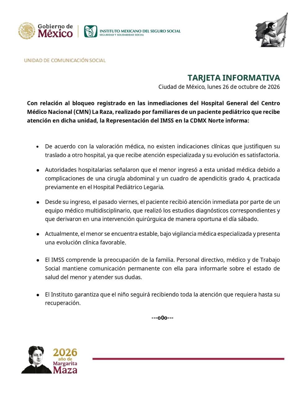 IMSS reporta estable a Leonardo ante bloqueo en Circuito Interior