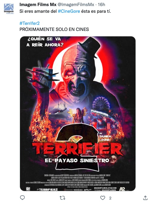 Terrifier 2 se estrenará en Cinépolis y Cinemex