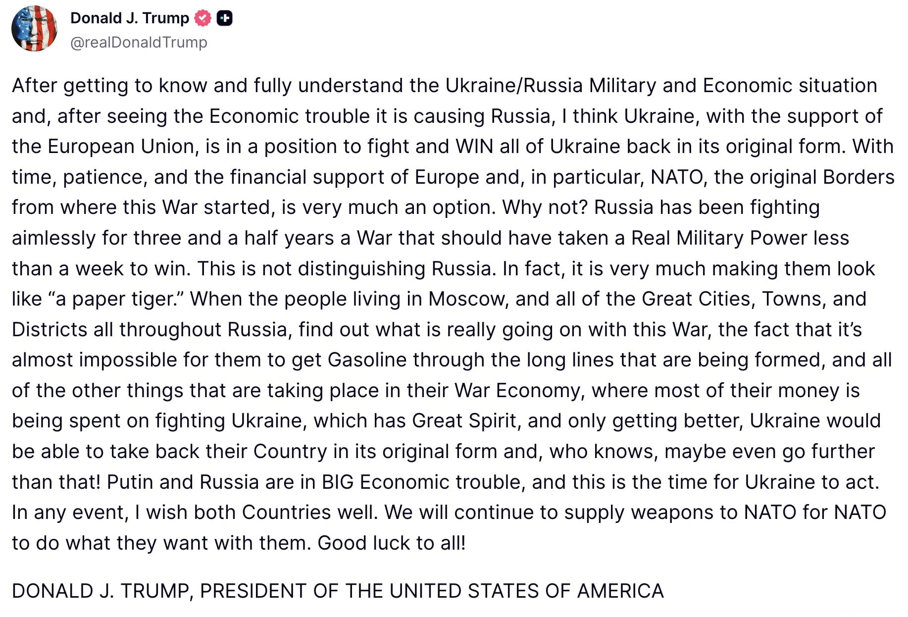 Donald Trump afirma que OTAN ayudará a Ucrania