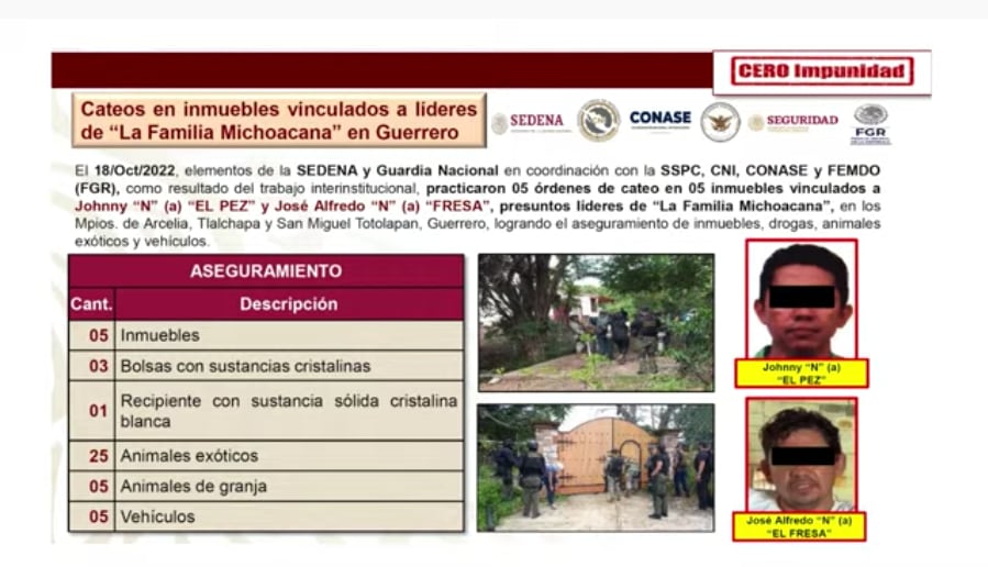 Aseguran inmuebles de El Fresa y El Pez