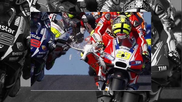 El golpe fue letal para la gaviota, pero el piloto italiano, pese al impacto, pudo volverse a la cabeza del grupo hasta culminar una gran carrera en la tercera posición.