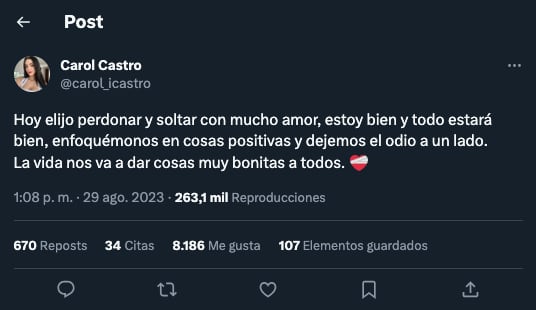 Carol Castro ya perdonó a César Pantoja