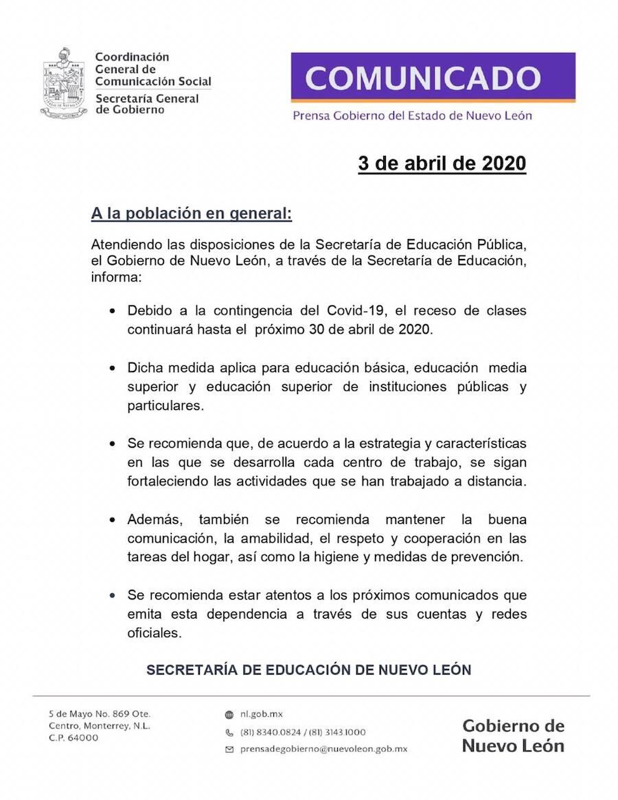 En un comunicado, la Secretaría de Educación dio a conocer los términos del receso.