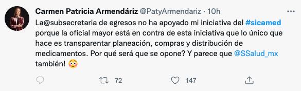 Patricia Armendáriz señala que Secretaría de Salud rechazó Sicamed